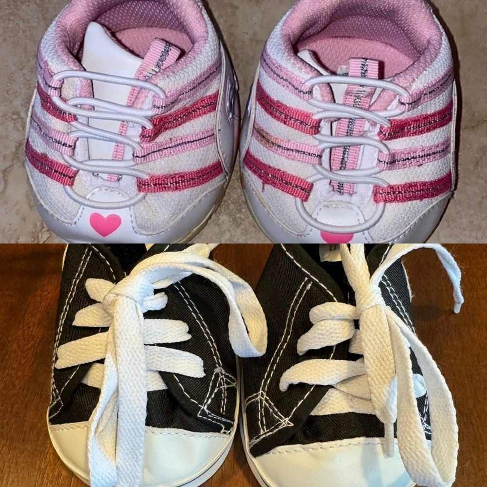 2 Pairs Build a Bear Sneakers Pink/White and Black/White